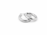 Pair of silver Holly Hoop earrings on a white background from Delani Jewelry