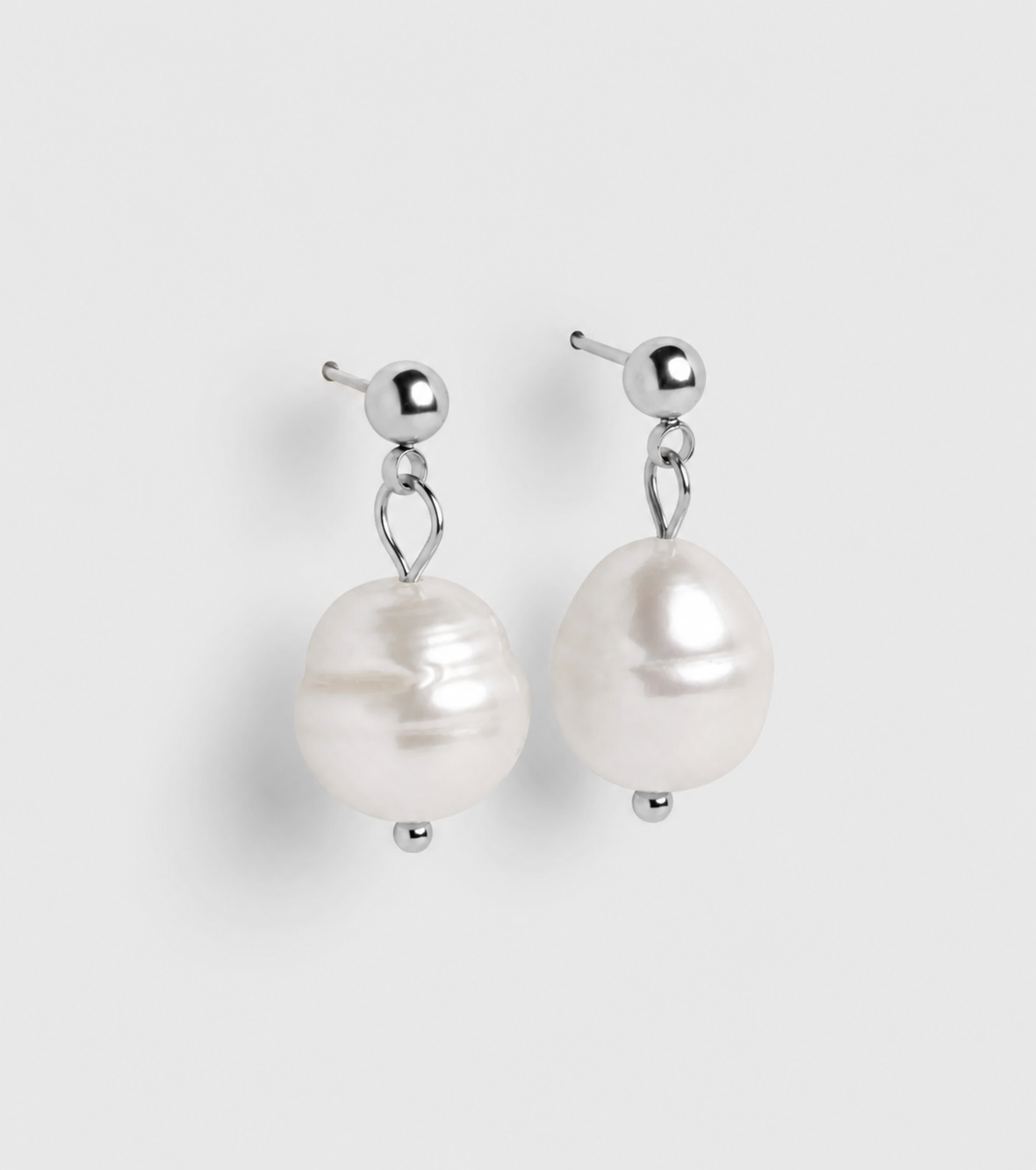 Delani Jewelry Oma Earrings in Silver – Waterproof, Tarnish-Proof Pearl Drop Earrings with Lifetime Color Warranty
