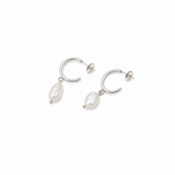 Delani Jewelry's Pola Hoops silver freshwater pearl drop hoop earrings with organic baroque pearls. Waterproof, tarnish-proof, hypoallergenic earrings backed by a Lifetime Color Guarantee.